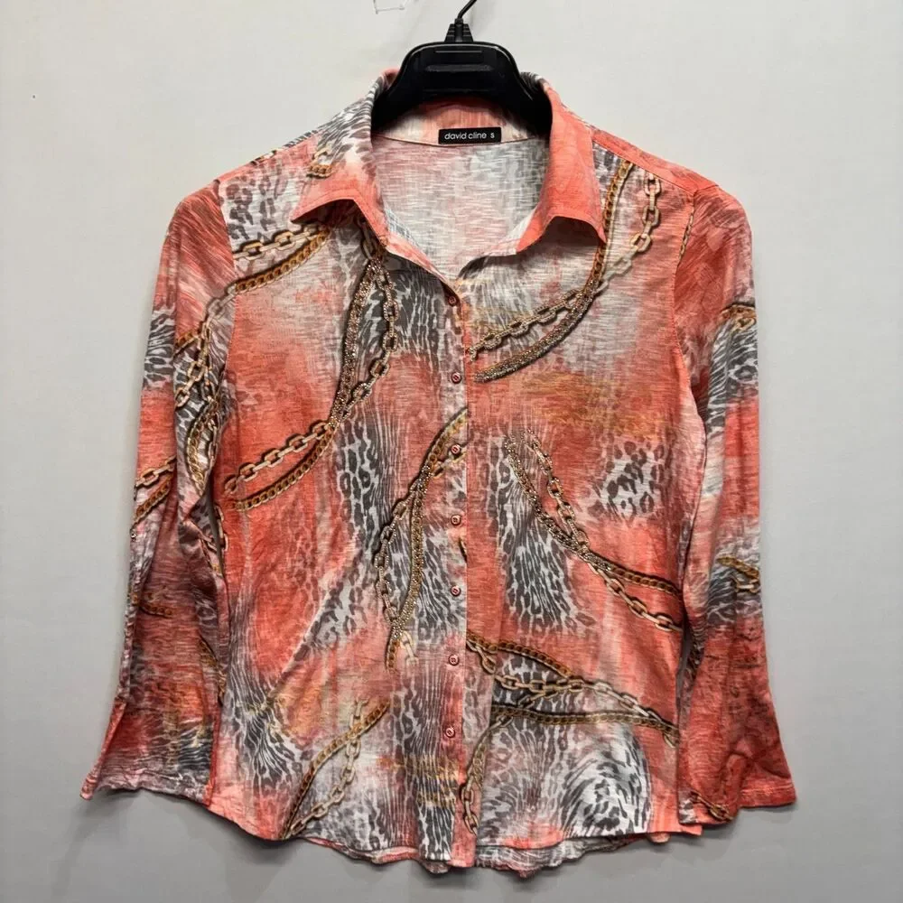 David Cline Women Blouse Top Button Down Shirt Size Small D123 -24